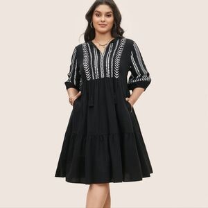 BloomChic Black Cotton Geometric Bandana Print Tassel Trim Dress, Size 18-20 NWT